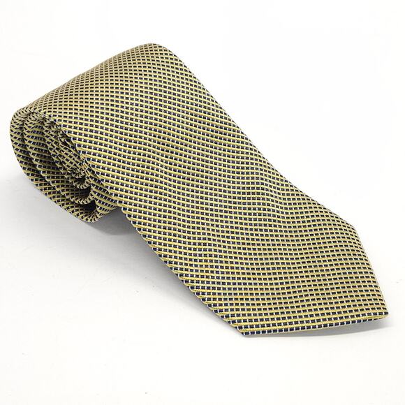 Brooks Brothers 346 Silk Tie Gold Blue Geometric Preppy Academia Office USA EUC - Picture 1 of 4